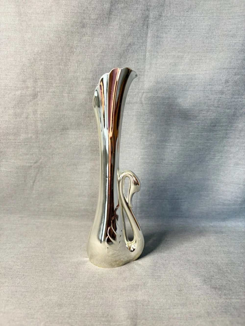 Vintage Silver Plated Swan Bud Vase Art Deco MCM 7